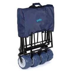Yello Folding Beach Trolley 10 Yello Folding Beach Trolley -Outdoor Camping Store BGG1675 yello foldable trolley blue folded 3quarter copy